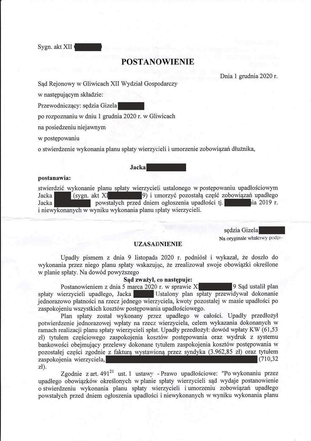 Postanowienie sądu o ogłoszeniu upadłości 2