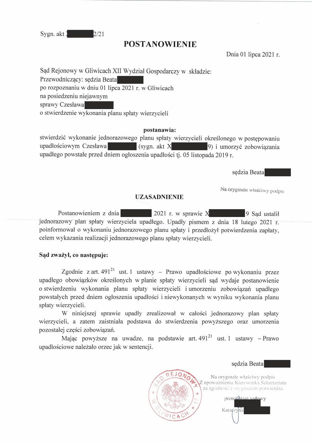 Postanowienie sądu o ogłoszeniu upadłości 3