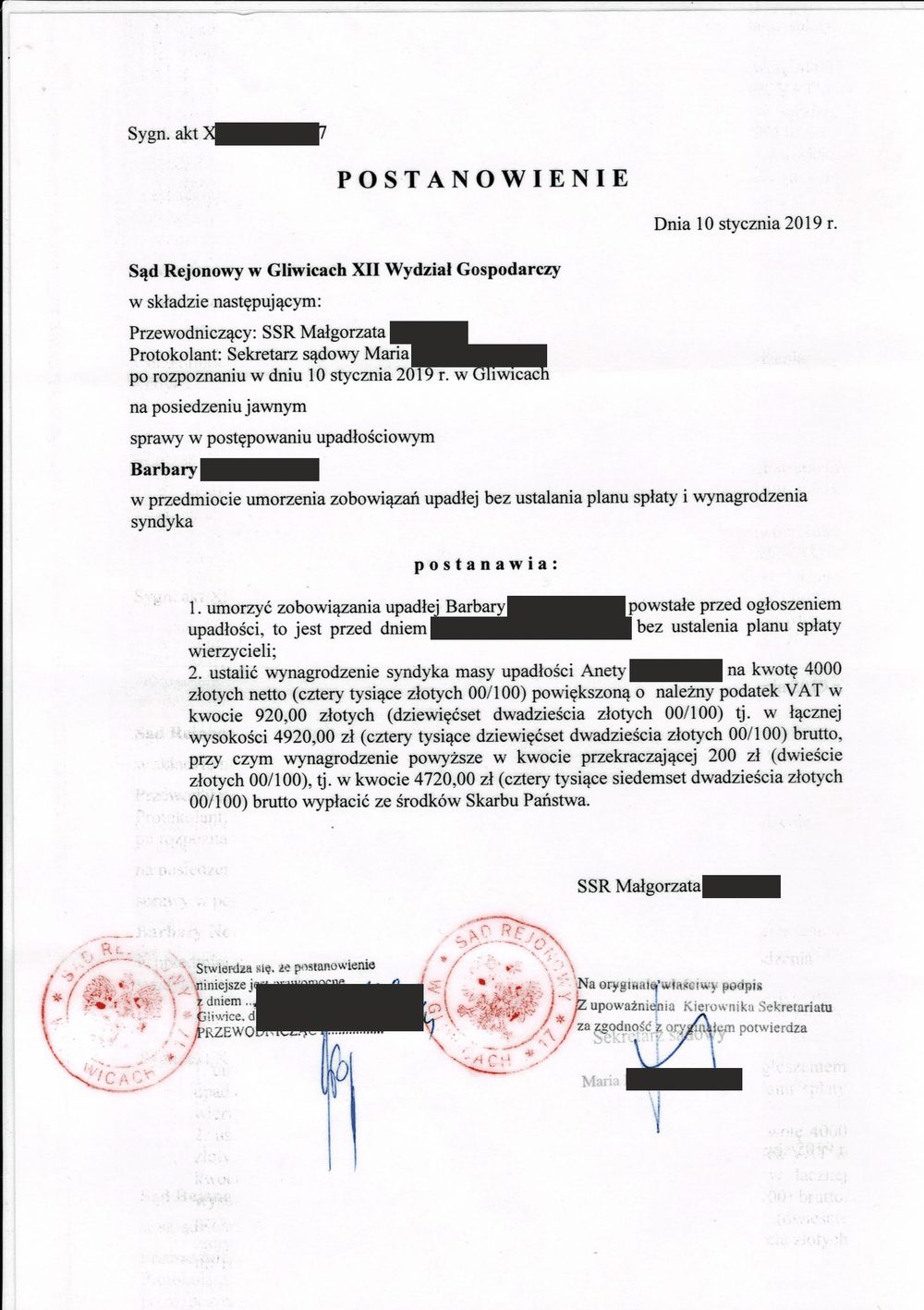 Postanowienie sądu o ogłoszeniu upadłości 5